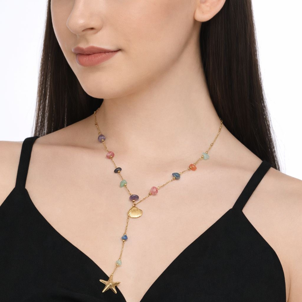 18kt Gold Polish Fancy Necklace with Crystal Anti-Tarnish & Anti-Allergic for Girls