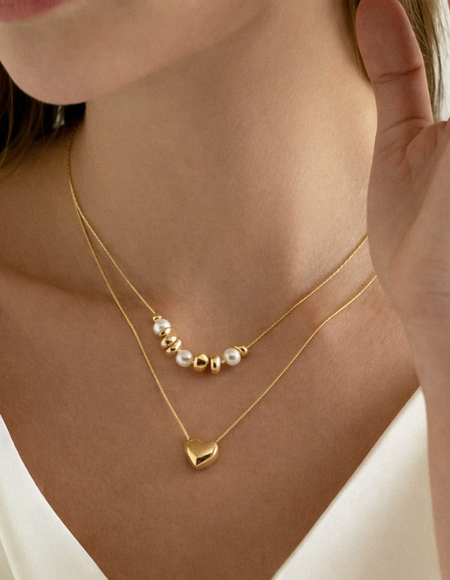 18kt gold polish elegant double-layer heart necklace anti tranish anti allergic for girls