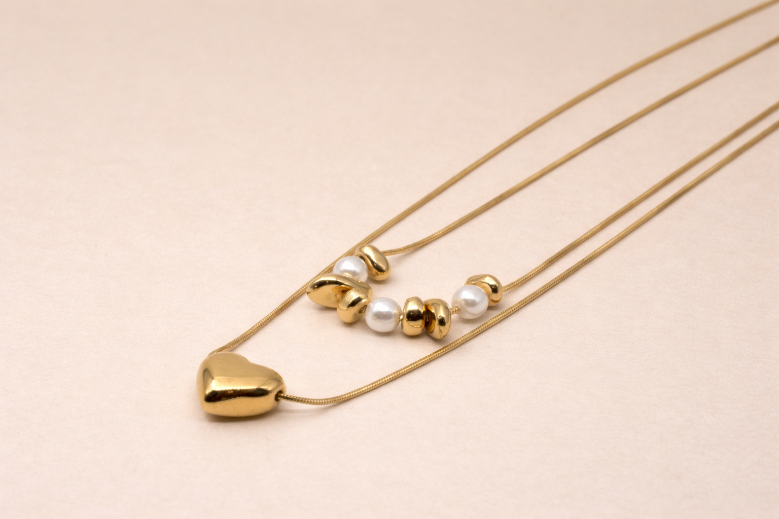 18kt Gold Polish Elegant Double-Layer Heart Necklace Anti-Tarnish & Anti-Allergic for Girls