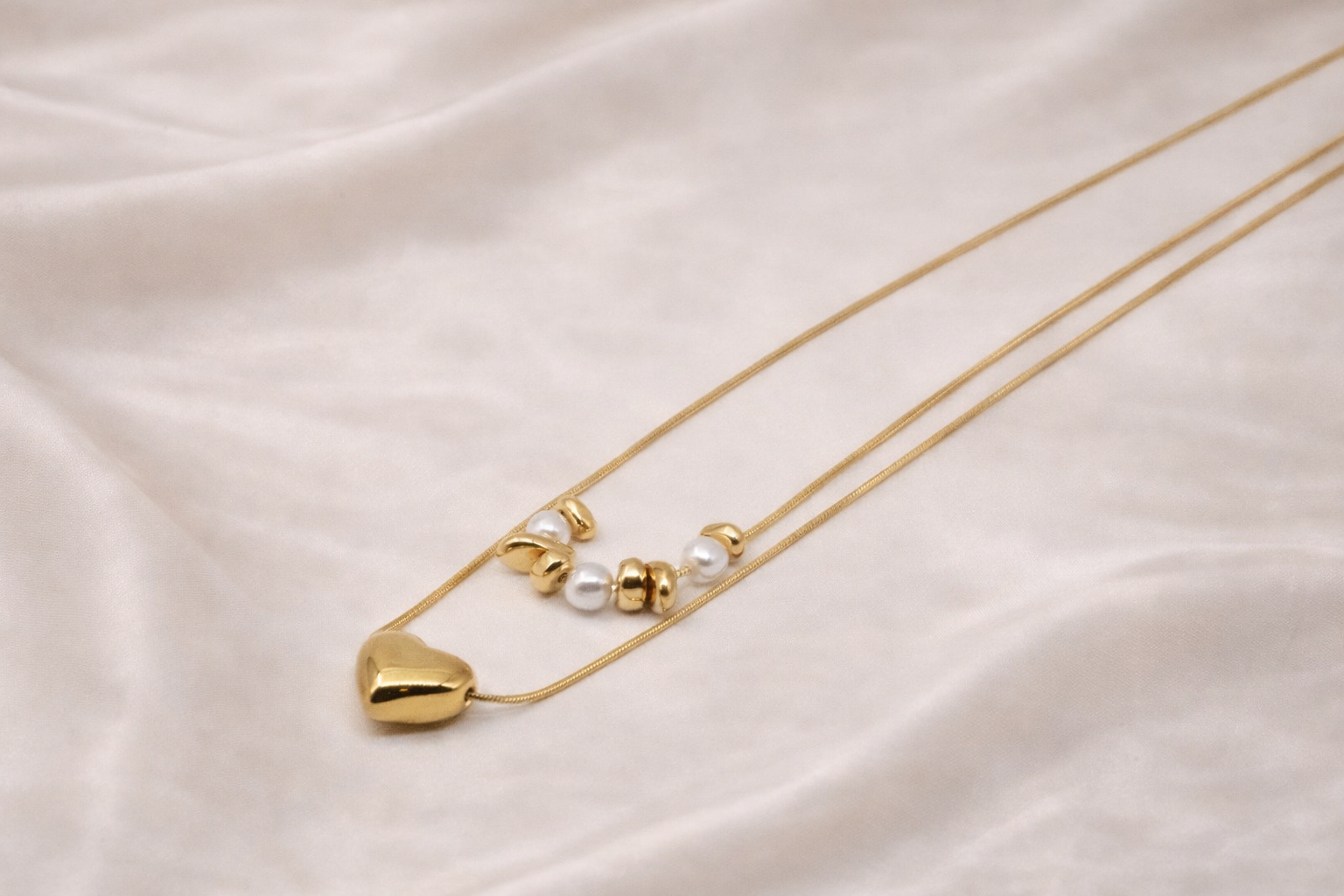 18kt Gold Polish Elegant Double-Layer Heart Necklace Anti-Tarnish & Anti-Allergic for Girls