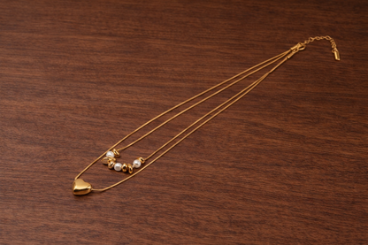 18kt gold polish elegant double-layer heart necklace anti tranish anti allergic for girls