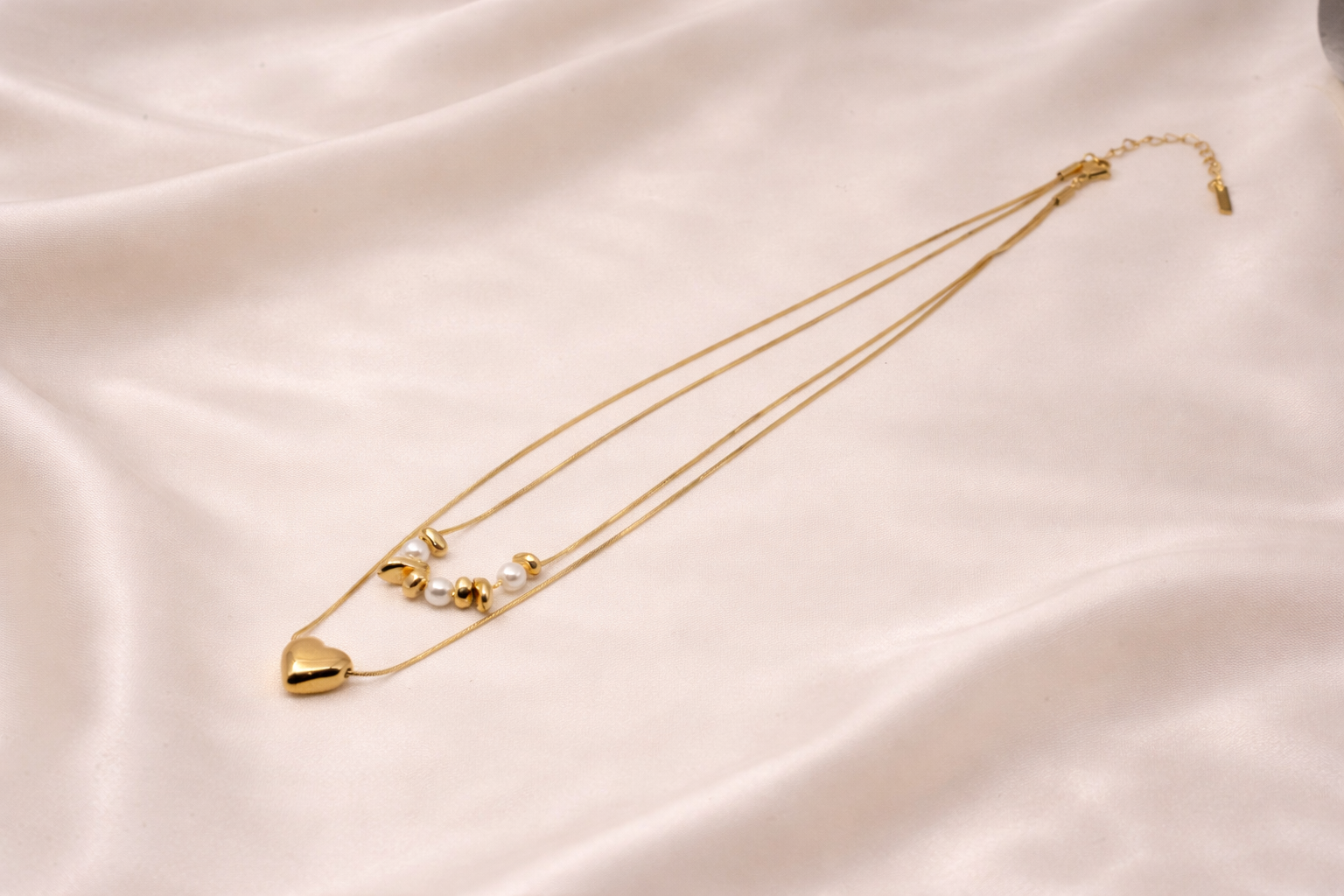 18kt Gold Polish Elegant Double-Layer Heart Necklace Anti-Tarnish & Anti-Allergic for Girls