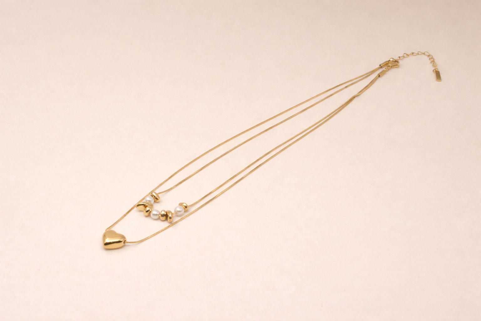 18kt Gold Polish Elegant Double-Layer Heart Necklace Anti-Tarnish & Anti-Allergic for Girls