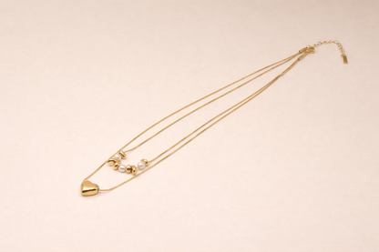 18kt gold polish elegant double-layer heart necklace anti tranish anti allergic for girls