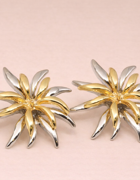 stainless steel siver polish earring with two-tone silver & gold anti tranish anti allergic for girls