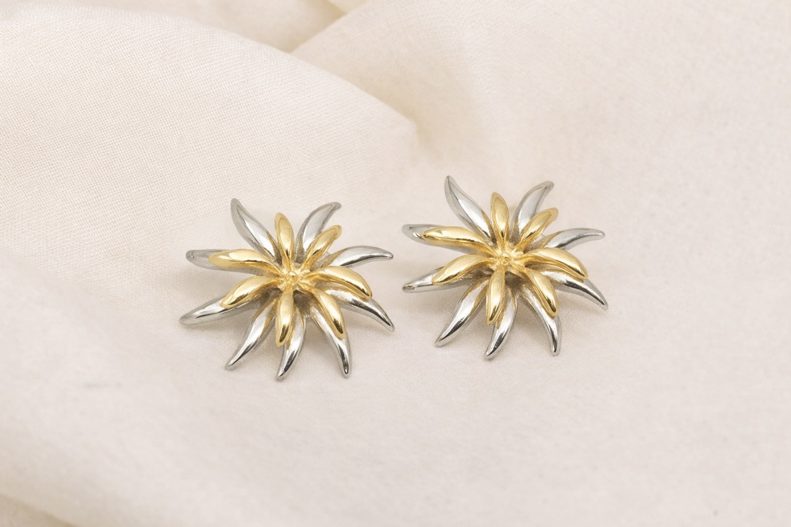 Stainless Steel Silver Polish Earring with Two-Tone Silver & Gold Anti-Tarnish & Anti-Allergic for Girls