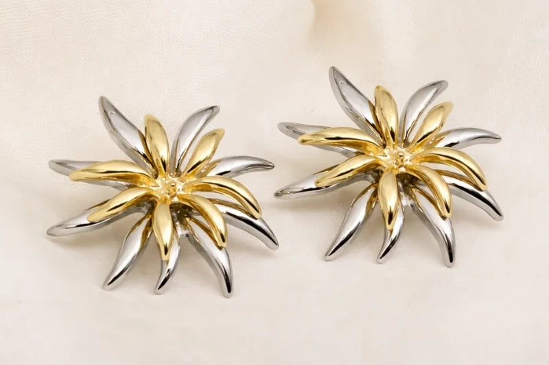 Stainless Steel Silver Polish Earring with Two-Tone Silver & Gold Anti-Tarnish & Anti-Allergic for Girls