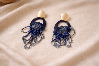 elegant blue beadead drop earring for women anti tranish anti allergic
