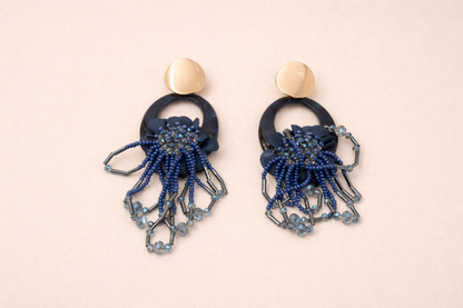 elegant blue beadead drop earring for women anti tranish anti allergic