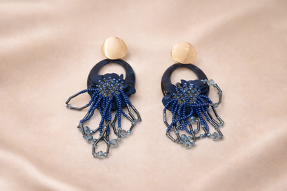 elegant blue beadead drop earring for women anti tranish anti allergic