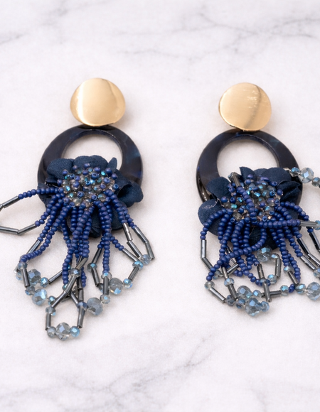 elegant blue beadead drop earring for women anti tranish anti allergic