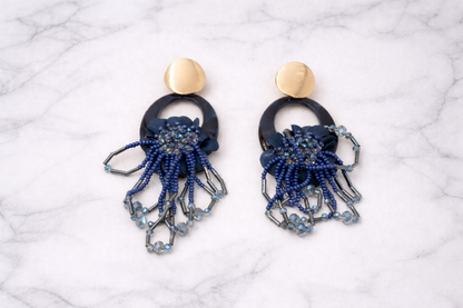 elegant blue beadead drop earring for women anti tranish anti allergic