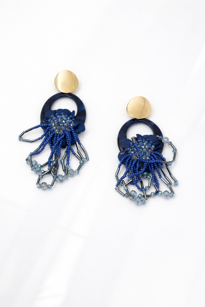 elegant blue beadead drop earring for women anti tranish anti allergic