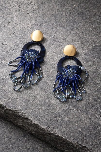 elegant blue beadead drop earring for women anti tranish anti allergic