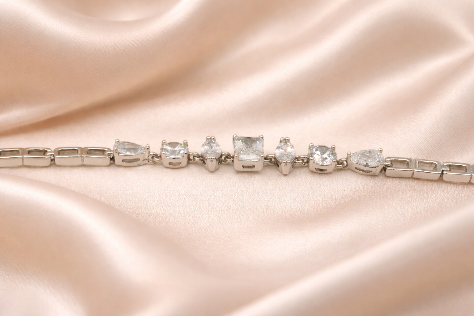 Stainless Steel Silver Polish Bracelet with Diamond Crystal Anti-Tarnish & Anti-Allergic for Girls