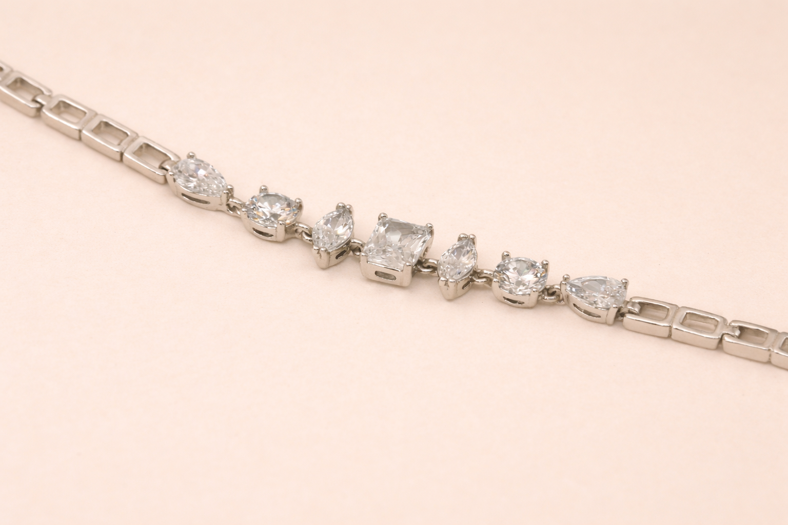 Stainless Steel Silver Polish Bracelet with Diamond Crystal Anti-Tarnish & Anti-Allergic for Girls