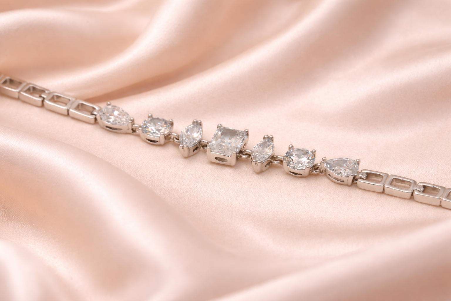 Stainless Steel Silver Polish Bracelet with Diamond Crystal Anti-Tarnish & Anti-Allergic for Girls