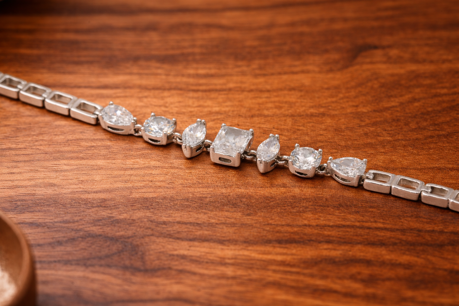 Stainless Steel Silver Polish Bracelet with Diamond Crystal Anti-Tarnish & Anti-Allergic for Girls