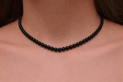 black onyx round beadead fancy necklace for girls