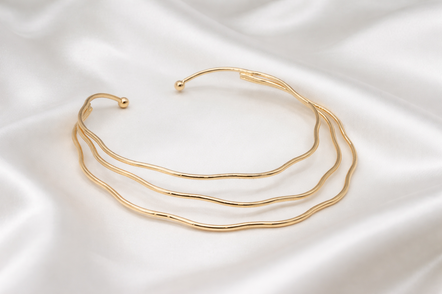 18kt Rose Gold Polish Necklace with Triple-Layer Wave Anti-Tarnish & Anti-Allergic for Girls
