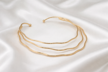 18kt rose gold polish necklace with triple -layer wave anti traish anti allergic for girls