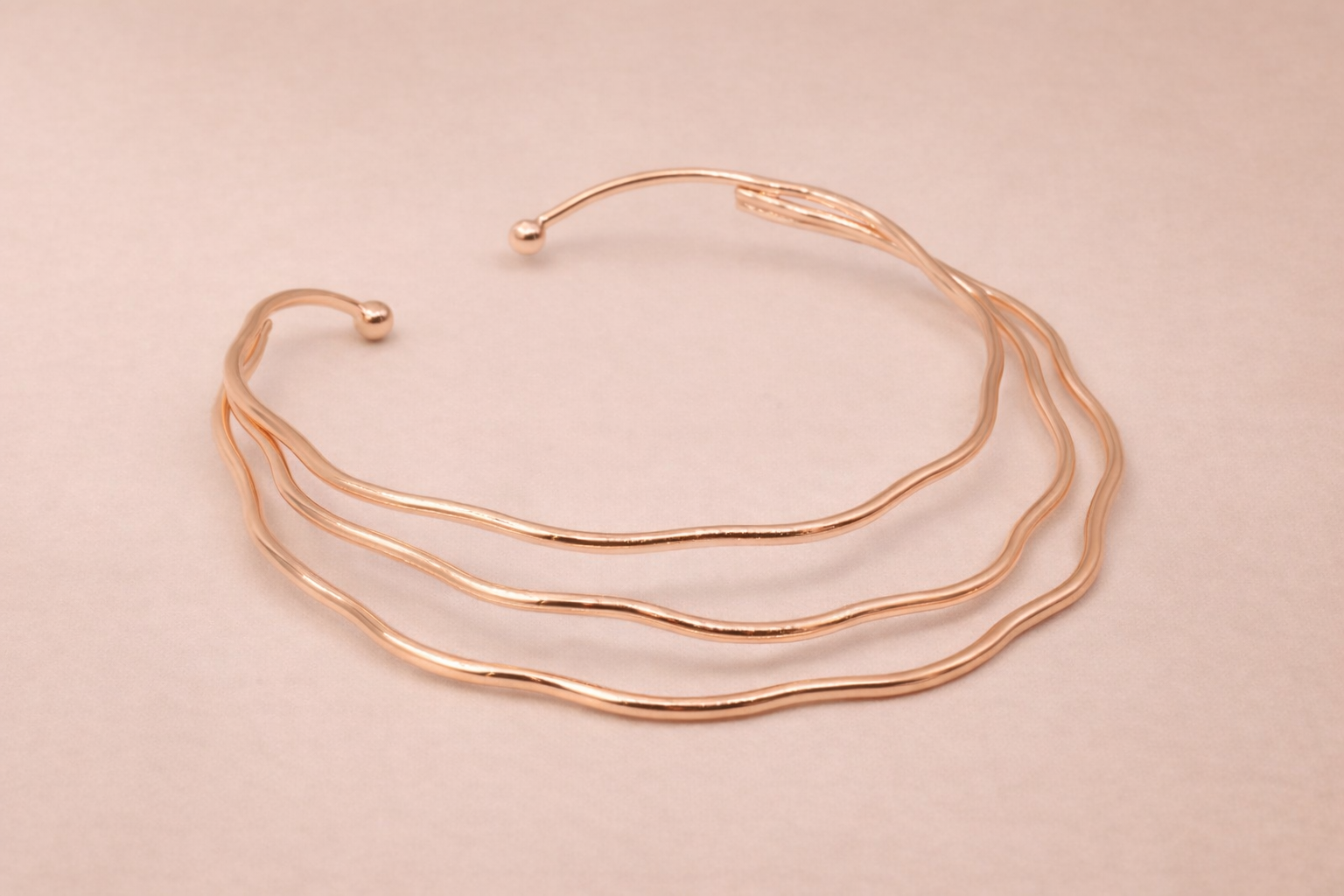 18kt Rose Gold Polish Necklace with Triple-Layer Wave Anti-Tarnish & Anti-Allergic for Girls