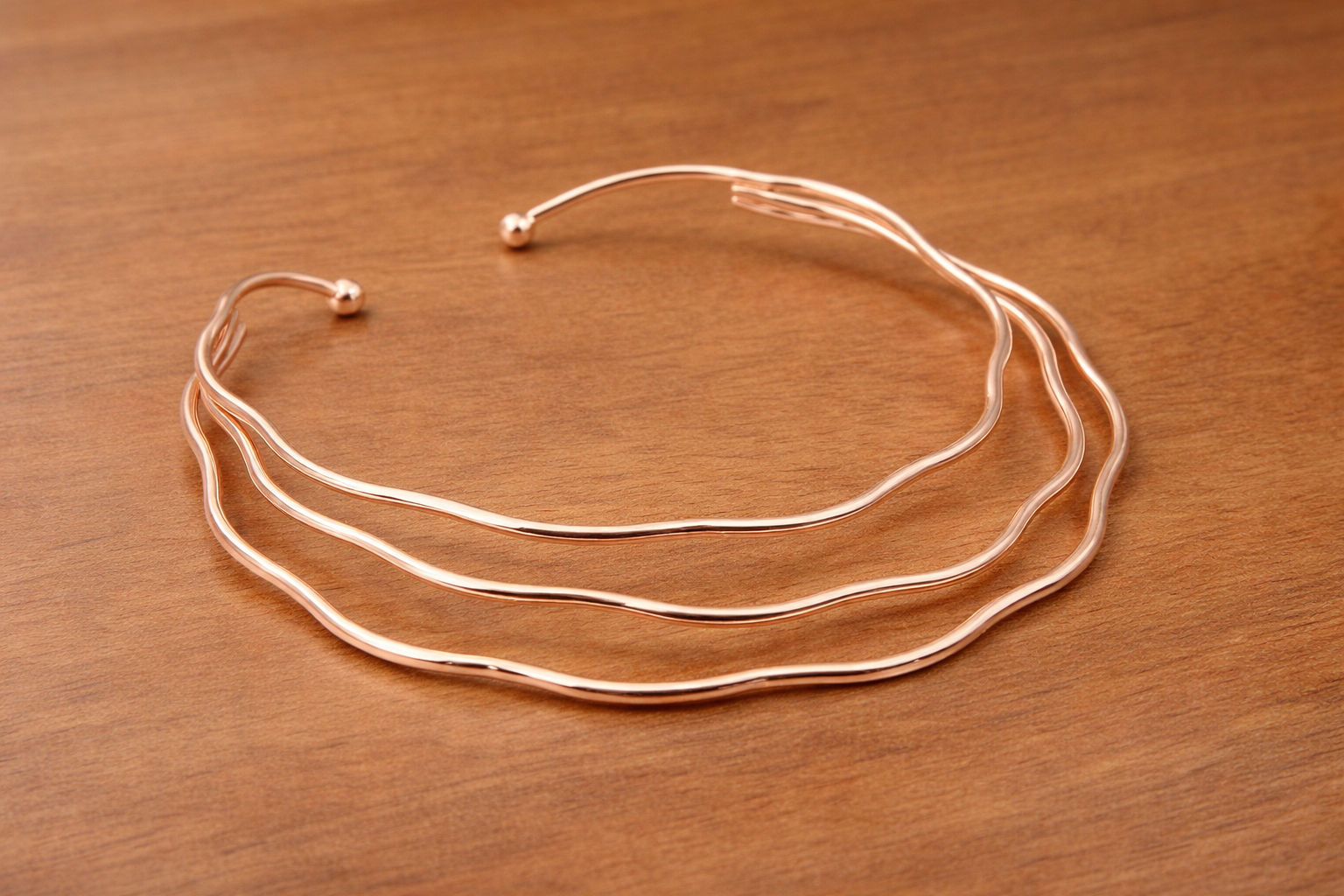 18kt Rose Gold Polish Necklace with Triple-Layer Wave Anti-Tarnish & Anti-Allergic for Girls
