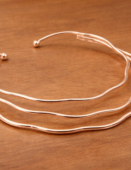 18kt rose gold polish necklace with triple -layer wave anti traish anti allergic for girls