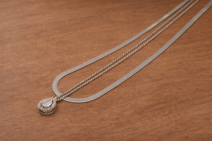 stainless steal silver polish necklace with double-layer crystal pendant anti tranish anti allergic for girls