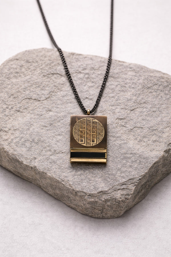 Black Chain with Gold Square Pendant for Women – 18K Gold Plated