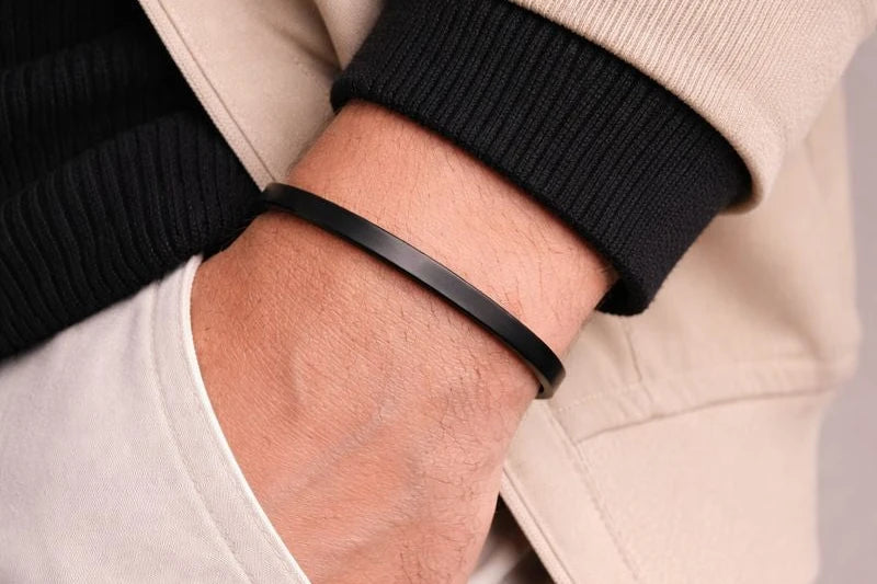 Black Polish Stainless Steel Kada for Men Anti-Tarnish & Anti-Allergic