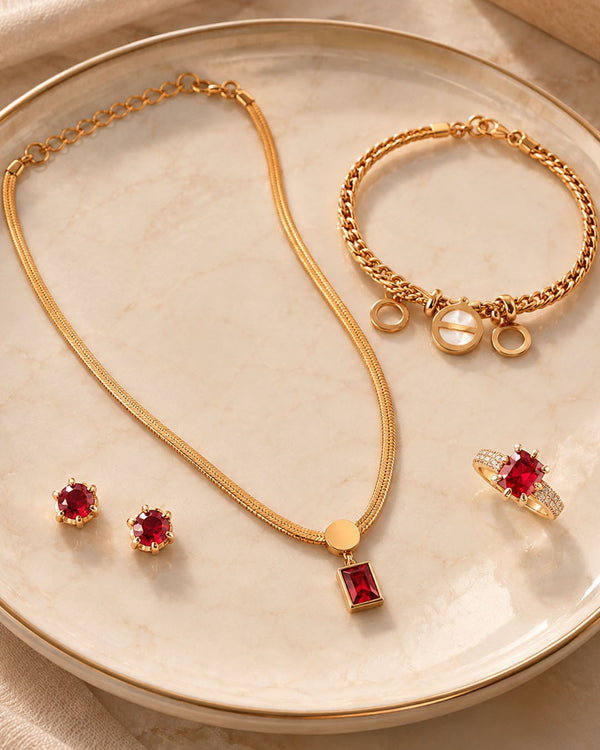 Ruby Stone Rose Gold Jewellery Set