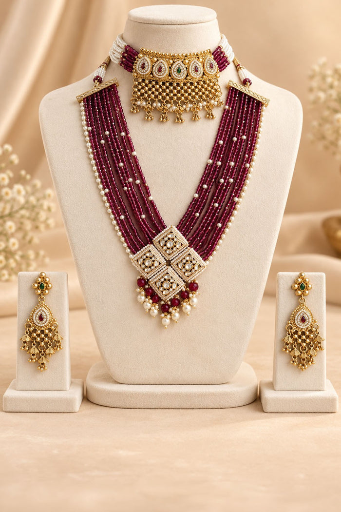 Pink & Green Kundan Necklace Set