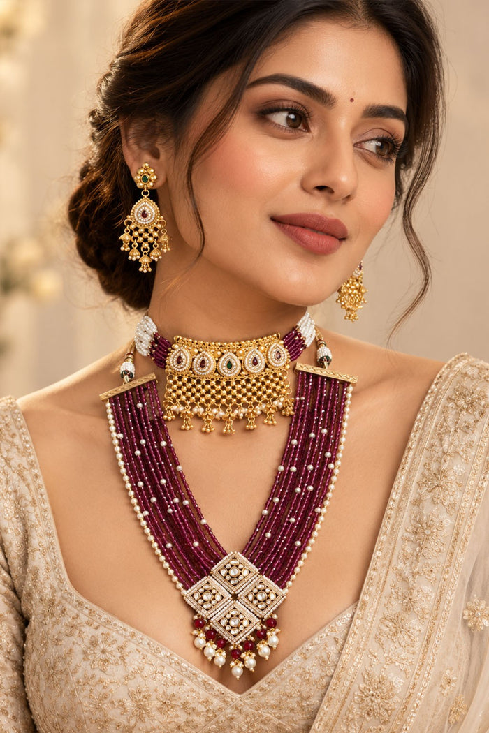 Pink & Green Kundan Necklace Set