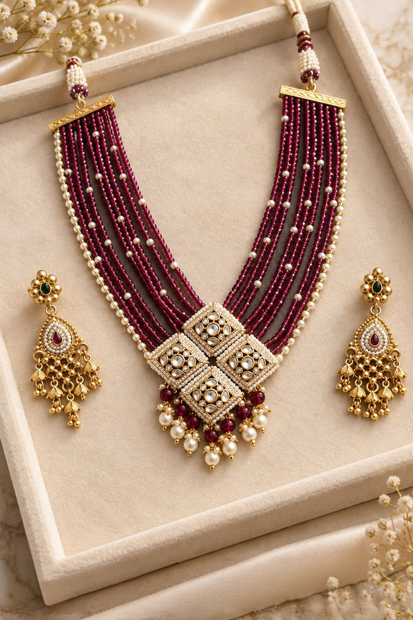 Pink & Green Kundan Necklace Set