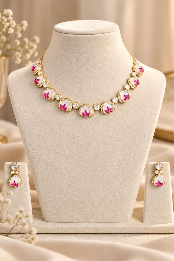 Lotus Motif Necklace with Moonstone