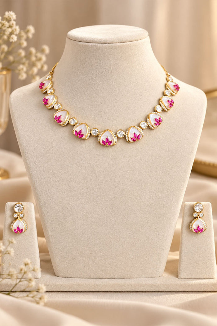 Lotus Motif Necklace with Moonstone