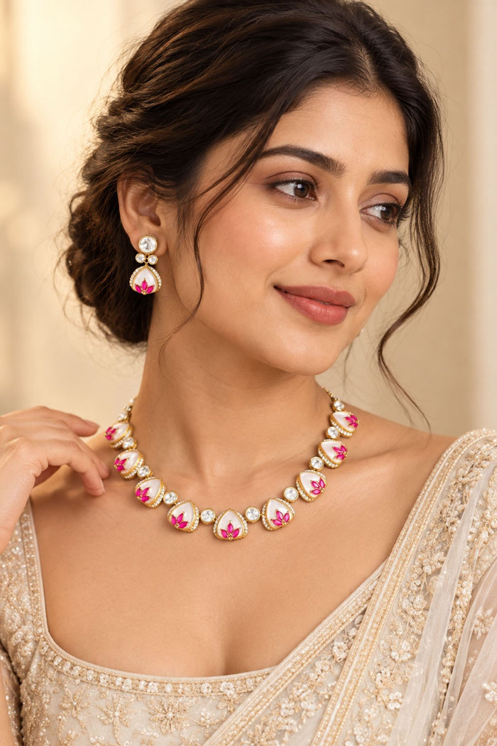 Lotus Motif Necklace with Moonstone