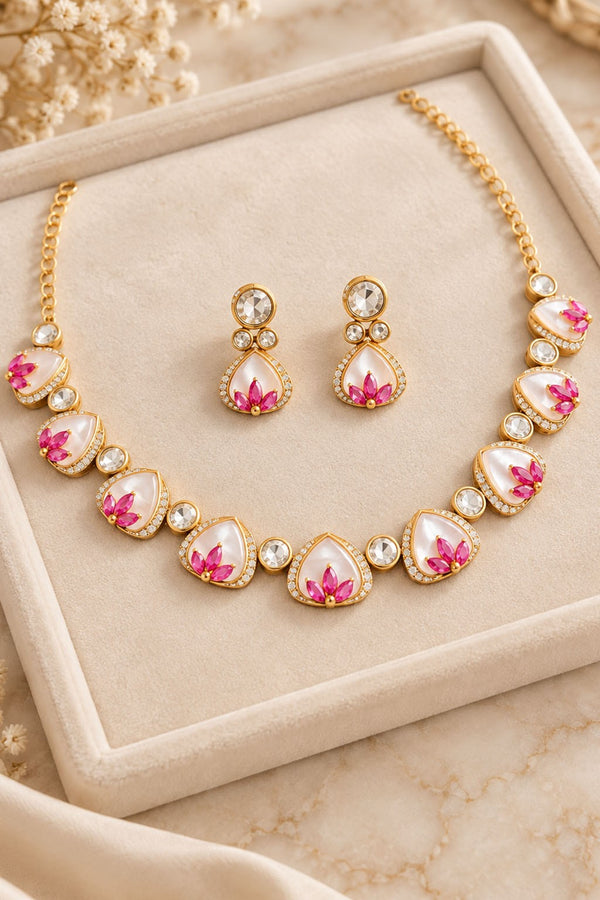 Lotus Motif Necklace with Moonstone