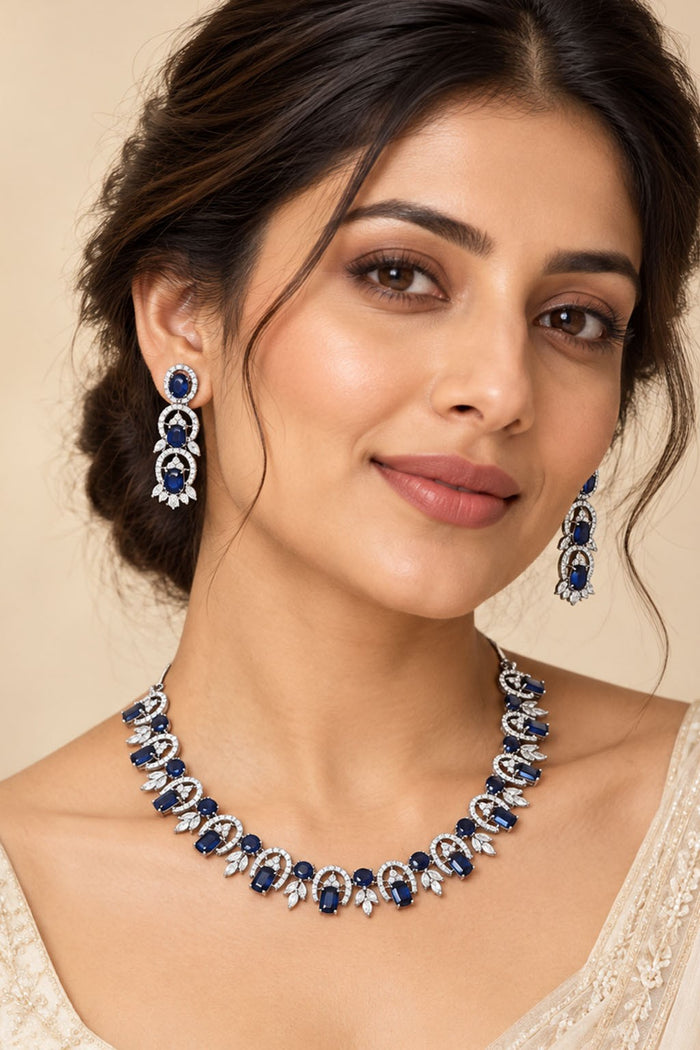 Silver Blue Sapphire Stone Necklace