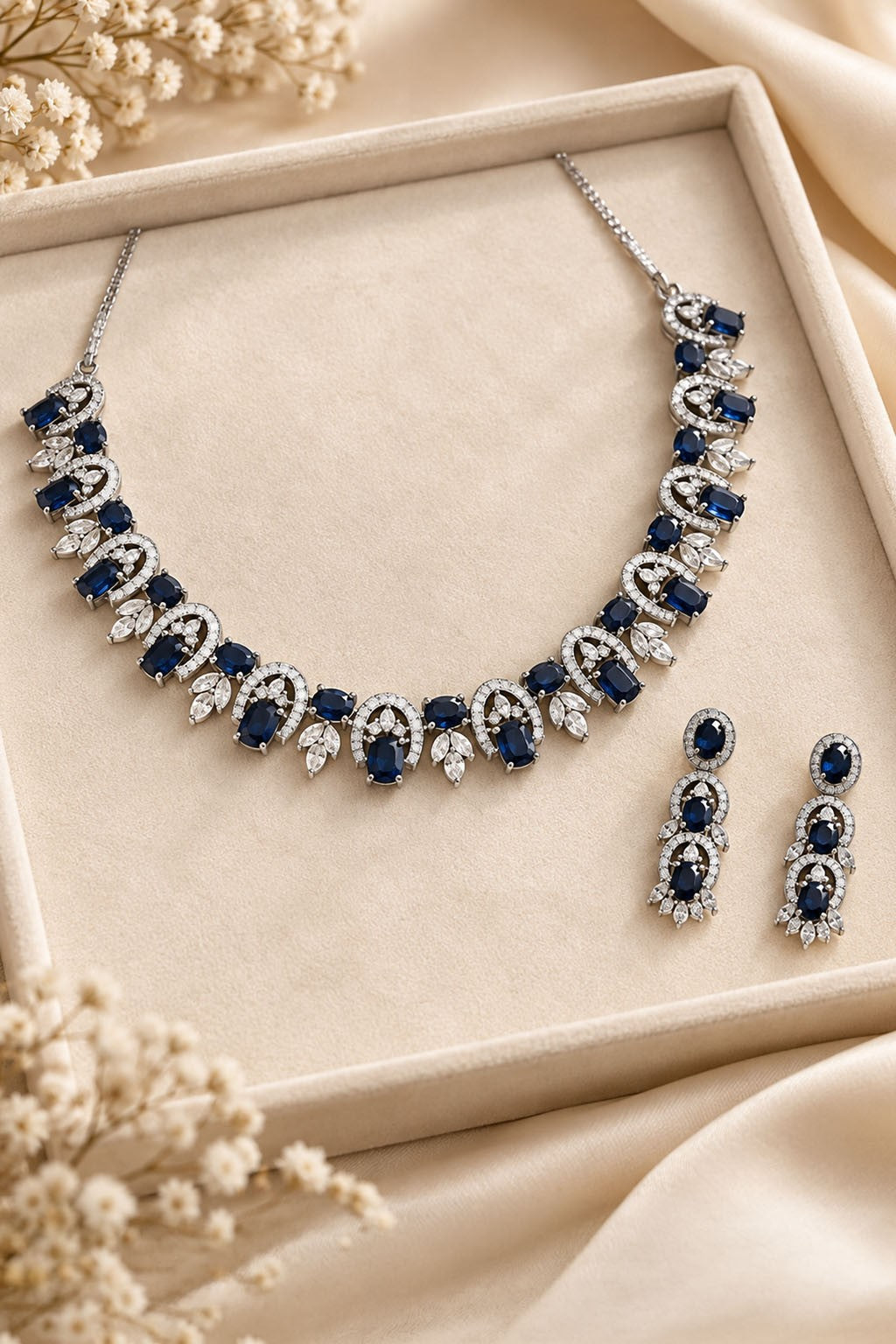 Silver Blue Sapphire Stone Necklace