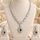 Silver V Necklace with Emerald Green Stone & Earrings
