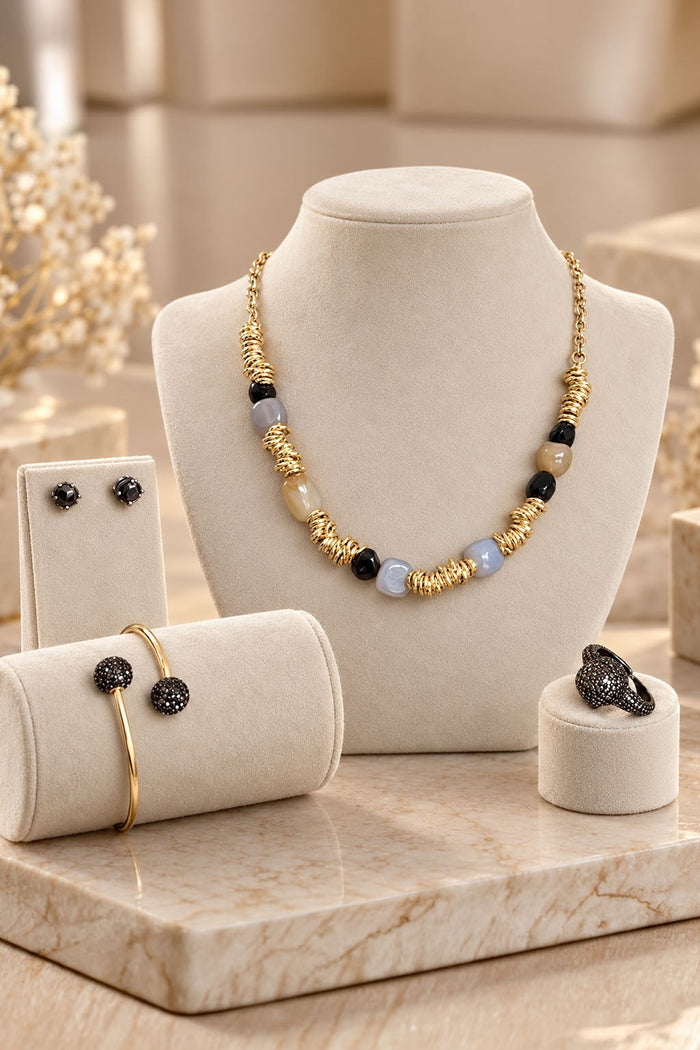 Golden Beads & Black Onyx Set