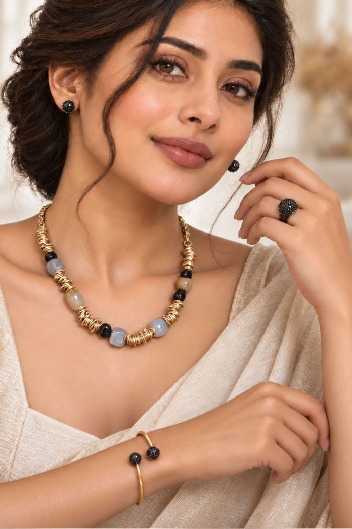 Golden Beads & Black Onyx Set