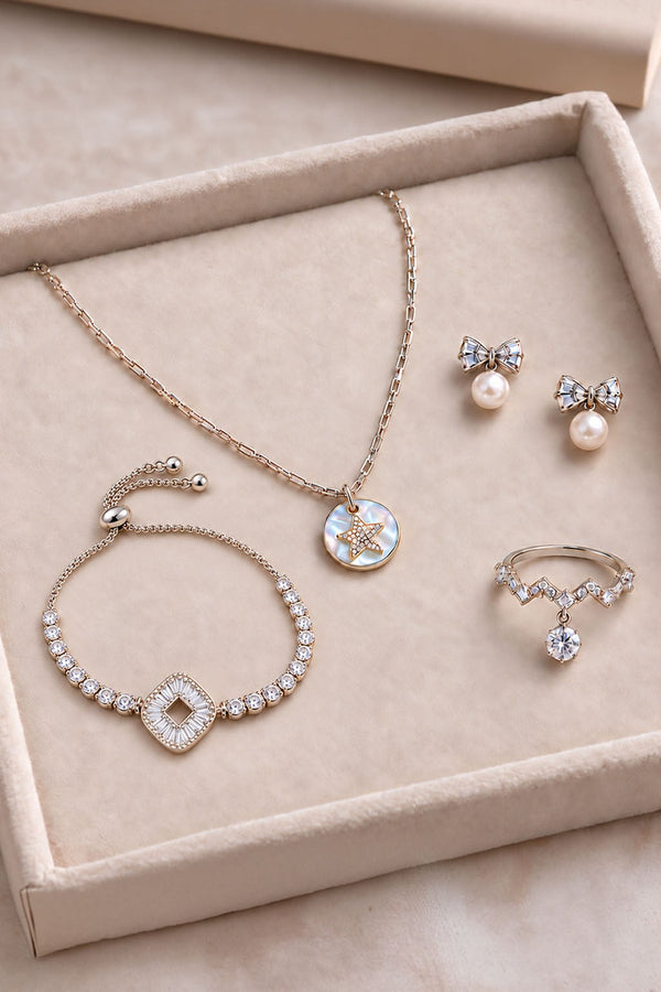 Classic Silver Set – Chain, Earrings, Ring & Kada