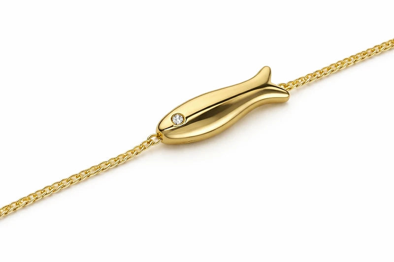 Gold Polish with Fish Pendant Chain Bracelet