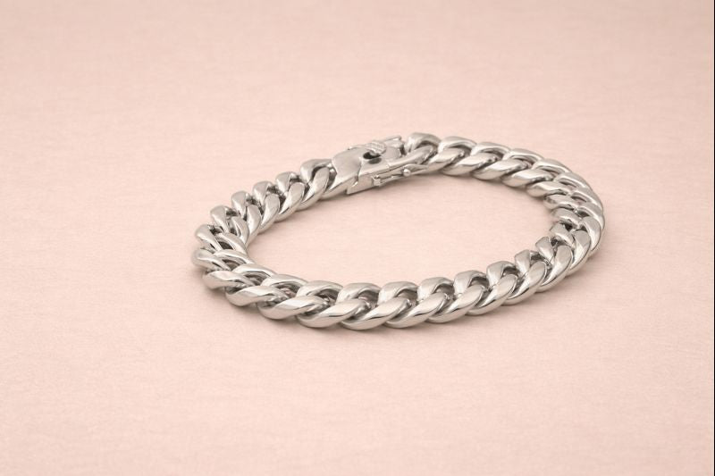 Stainless Steel Silver Polish Cuban Bracelet for Men Anti-Tarnish & Anti-Allergic