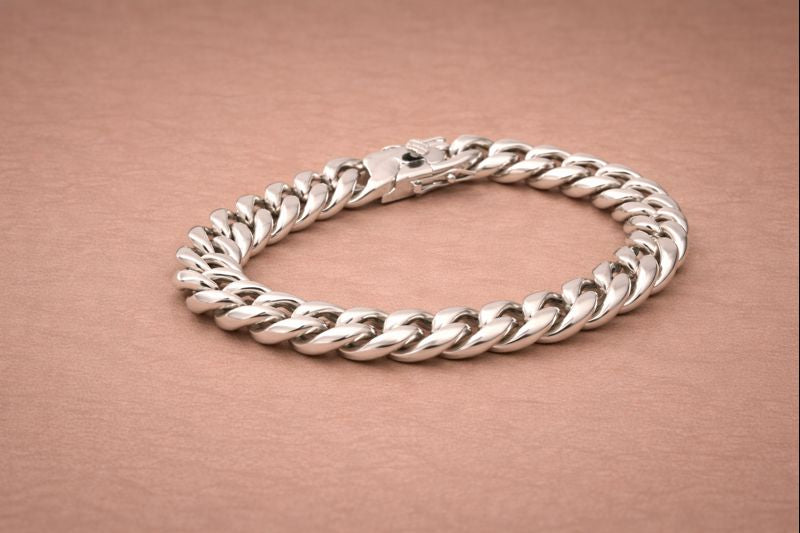 Stainless Steel Silver Polish Cuban Bracelet for Men Anti-Tarnish & Anti-Allergic