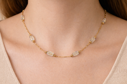 18kt gold polish necklace with baguette-cut crystal anti tranish anti allergic for girls