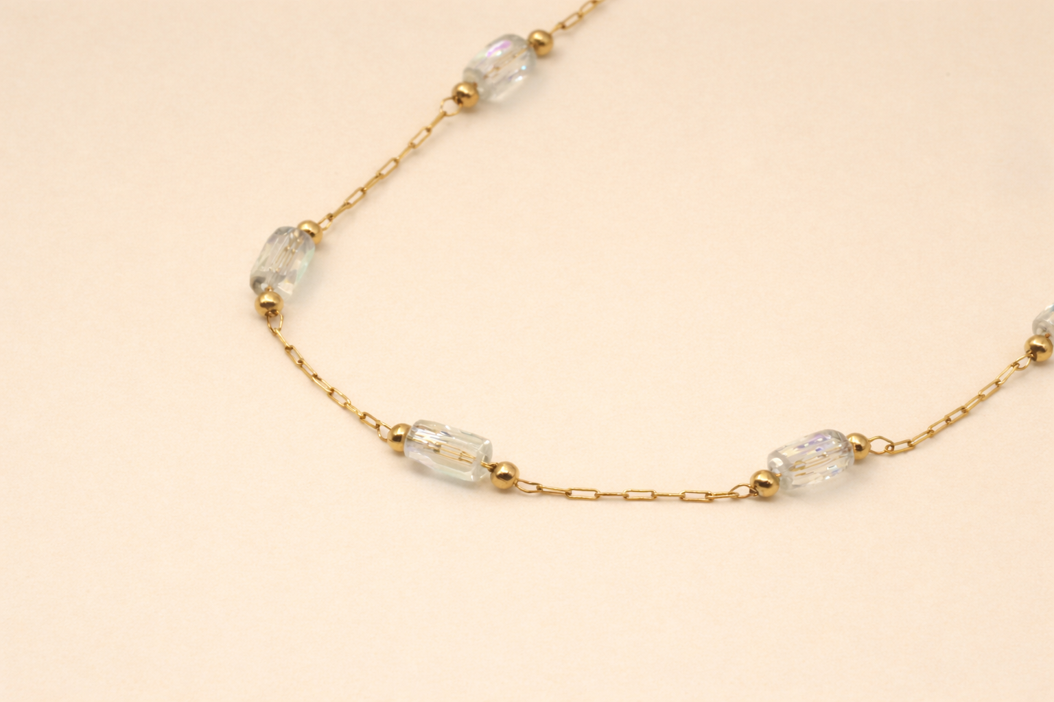 18kt Gold Polish Necklace with Baguette-Cut Crystal Anti-Tarnish & Anti-Allergic for Girls